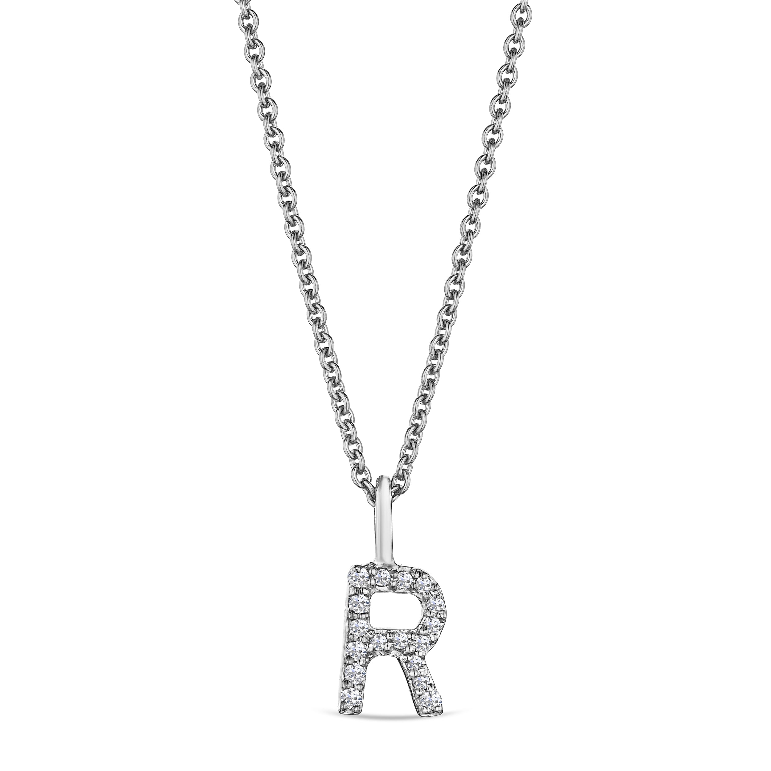 Love Letter Initial R Lab Diamond Necklace set in 9K White Gold